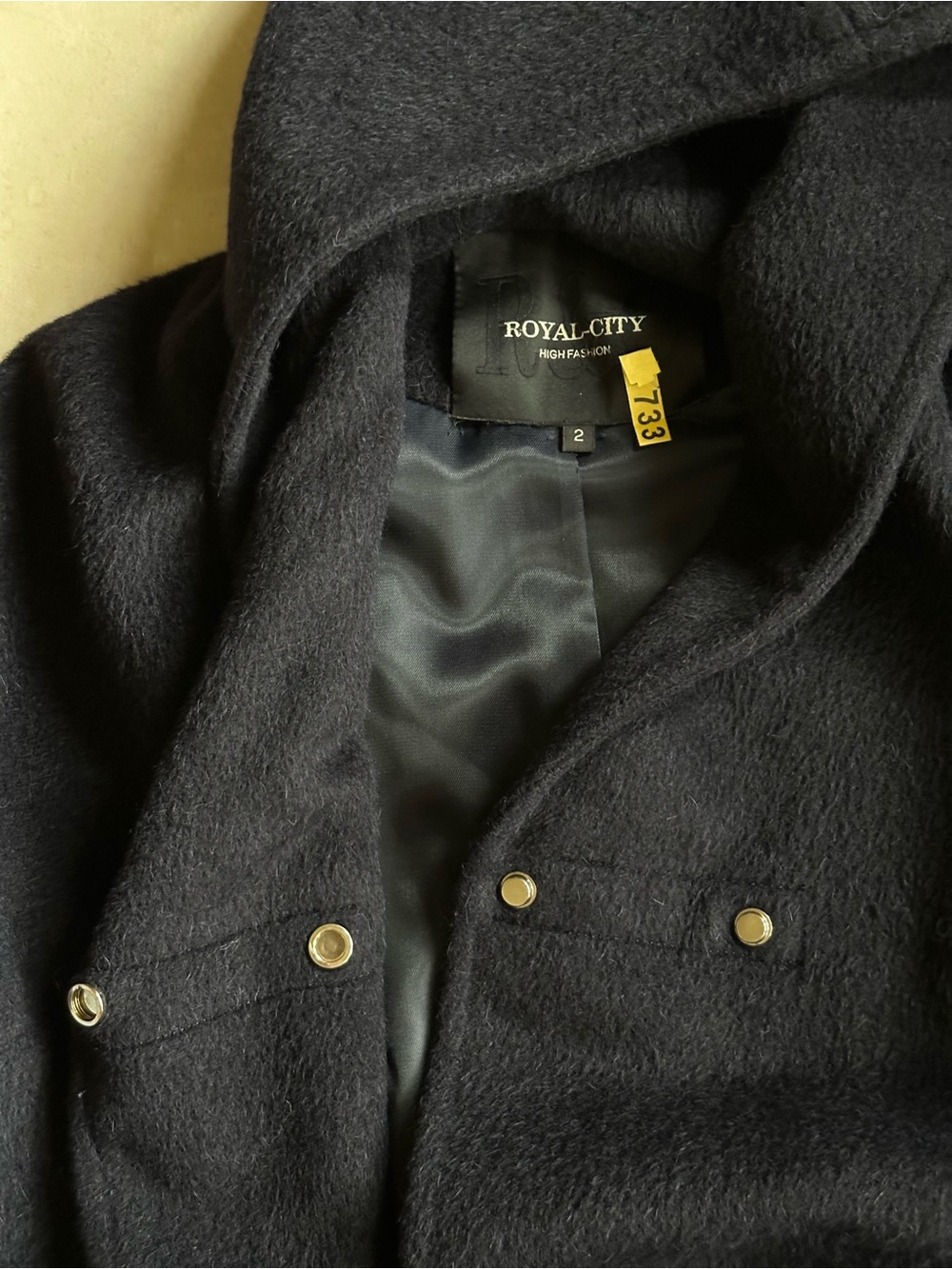 Women's Size 2 Navy Hooded Wool Coat Pre-Owned